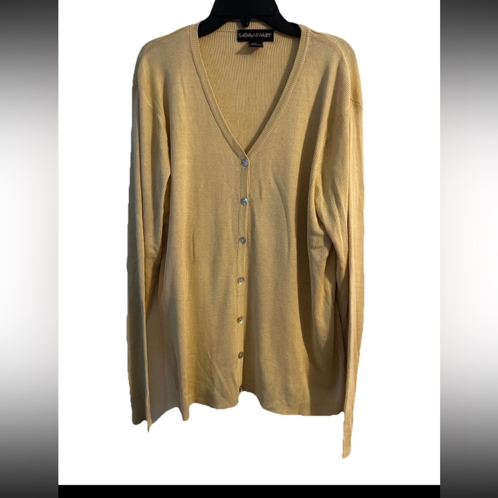 Vintage Savannah 100% Silk Cardigan Yellow Size Large Long Sleeve Button Up